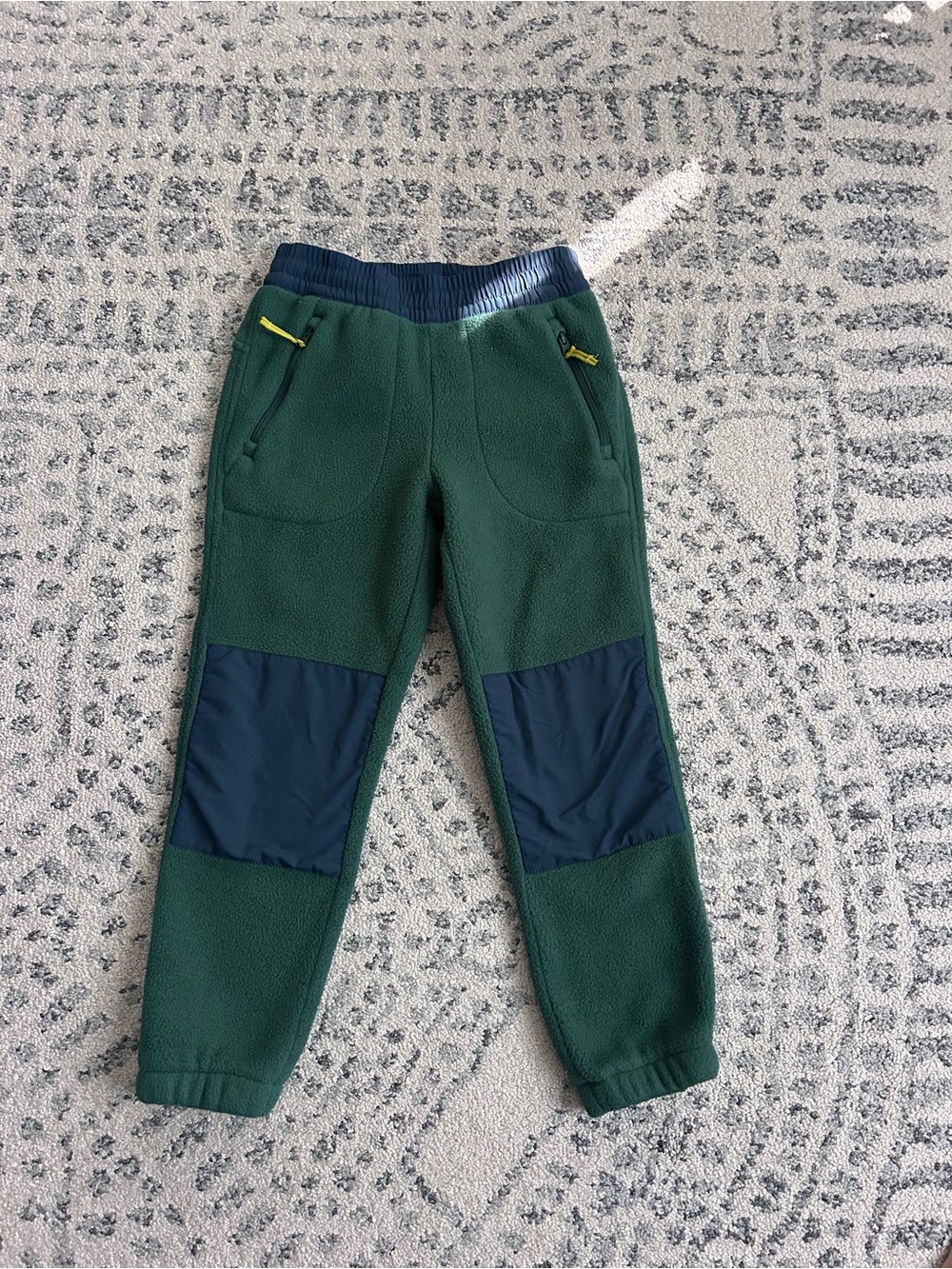 L.L. Bean Green Fleece Joggers with Navy Knee Panels